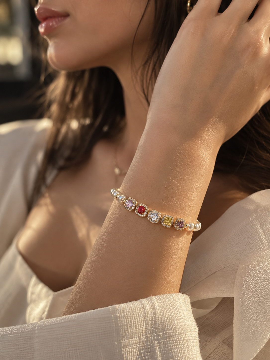 Pearl & Zircon Adjustable Bracelet