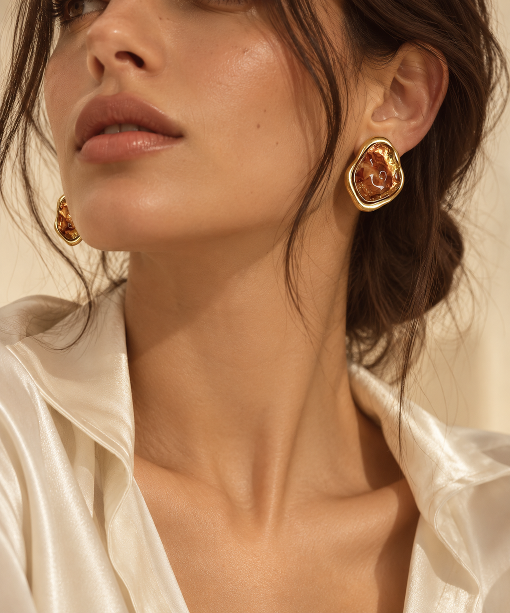 18K Gold-Plated Alloy Resin Geometric Earrings